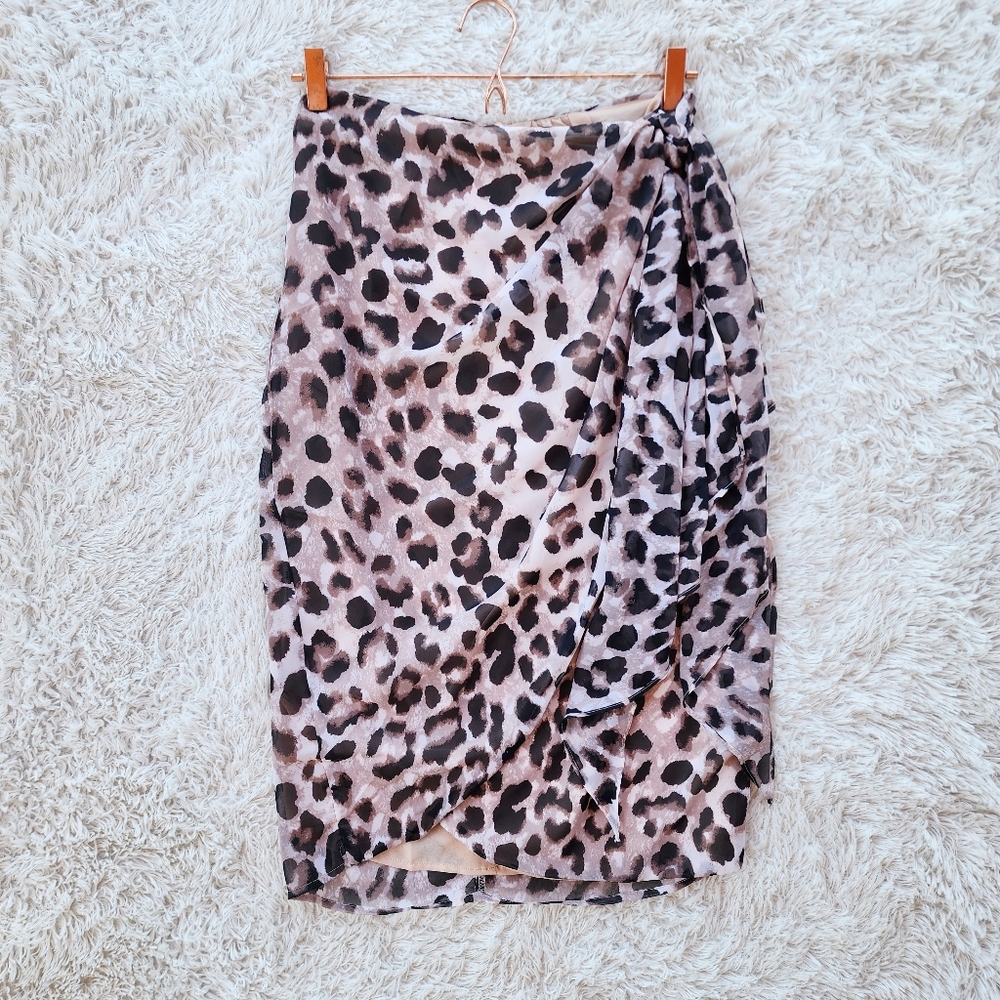 Dress Forum Faux Wrap Leopard Print Skirt